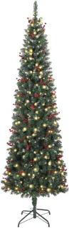 Smalle kunstkerstboom 230 cm met dennenappels en bessen