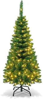 Smalle kunstkerstboom met verlichting, groen
