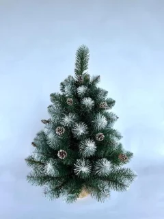 Sneeuw kerstboom kunstkerstboom met standaard en dennenappels