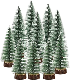 SnelShoppen 10 stuks mini kunstkerstboom groen met houten basis