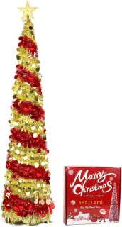 SnelShoppen 180cm vouwbare pop-up kunstkerstboom goud rood