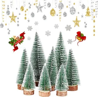 SnelShoppen 8pcs kleine kunstmatige kerstboom met sneeuw