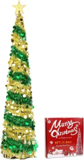 SnelShoppen kunstkerstboom met standaard, 1,8 m, goud groen