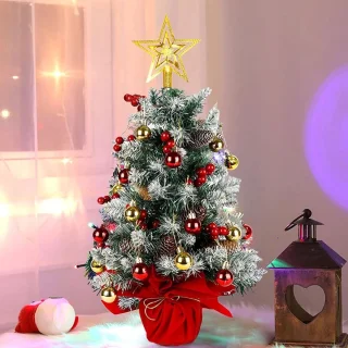 SnelShoppen - Mini Kerstboom 60cm Kunstkerstboom Tafeldecoratie met Rode Bessen Dennenappel Ster voor Kerstmis Thuis of Kantoor