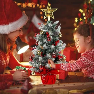 SnelShoppen - Mini Kerstboom 60cm Kunstkerstboom Tafeldecoratie met Rode Bessen Dennenappel Ster voor Kerstmis Thuis of Kantoor