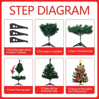 SnelShoppen - Mini Kerstboom met LED Lichten - Kleine Kunstkerstboom voor Tafeldecoratie - Versierde Kunstkerstboom van Hoogwaardige PVC - Perfect voo