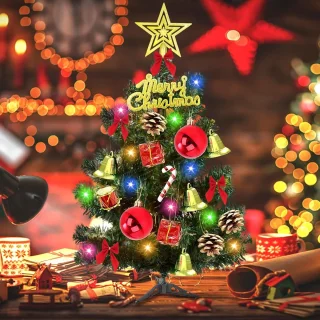 SnelShoppen - Mini Kerstboom met LED Lichten - Kleine Kunstkerstboom voor Tafeldecoratie - Versierde Kunstkerstboom van Hoogwaardige PVC - Perfect voo
