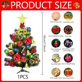 SnelShoppen - Mini Kerstboom met LED Lichten - Kleine Kunstkerstboom voor Tafeldecoratie - Versierde Kunstkerstboom van Hoogwaardige PVC - Perfect voo