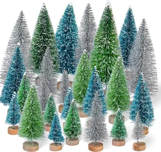 SnelShoppen mini kunstkerstboom 30 stuks groene dennenboom met houten basis