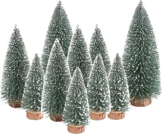 SnelShoppen - pack van 10 mini kunstkerstbomen met houten basis, 10/15/20 cm