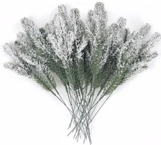 Snowy Artificial Pine Needles Branches Twigs 24cm