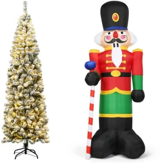 SureDeal® - Kerstboom - Kunstmatige Kerstboom - Opblaasbare Notenkraker - Besneeuwde Spar - Verlichting - Kerstversiering - Naturel
