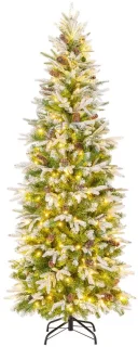 Suredeal® kunstkerstboom met sneeuwbeslag, dennenappels en scharnieren 85x225 cm groen en wit