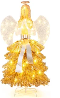 SureDeal verlichte kunstkerstboom 93x157 cm goud wit