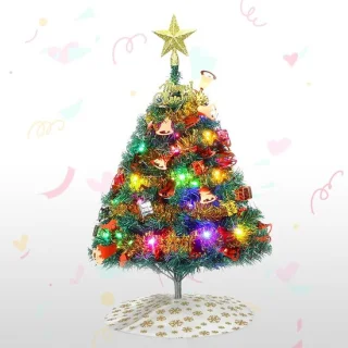Tafelblad kunstkerstboom - groen - 60 cm - met ornamenten en led-stringverlichting