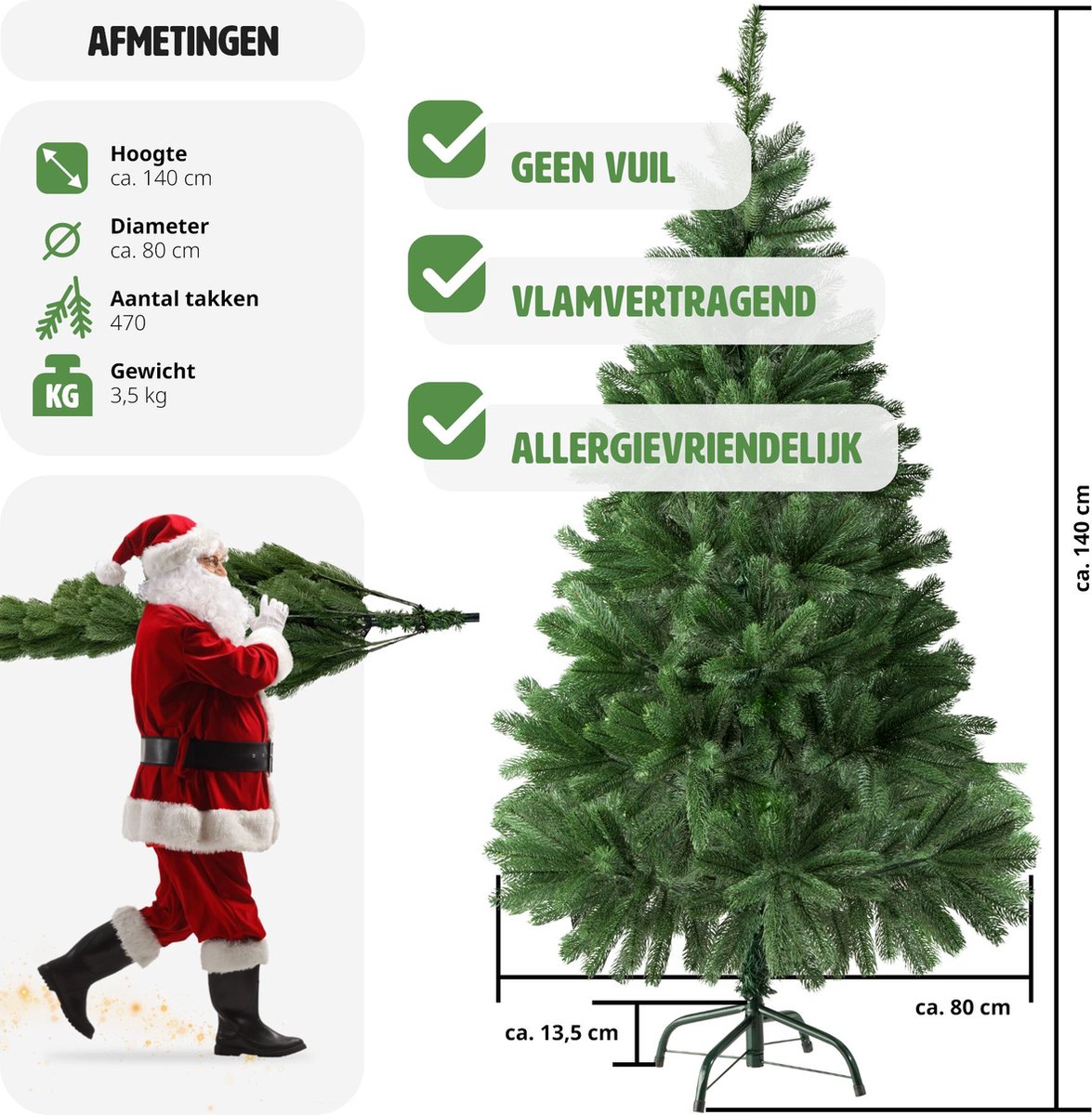 tectake Kunstkerstboom 140cm groen