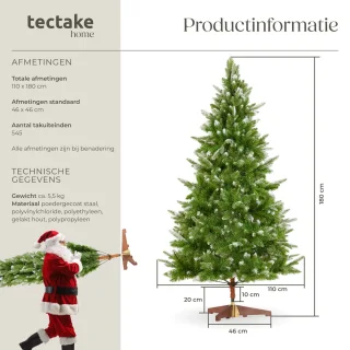 tectake kunstkerstboom 180 cm met houten standaard