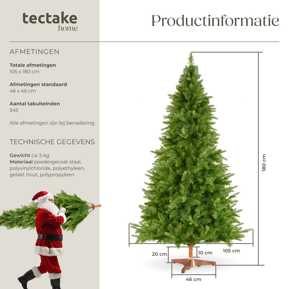 tectake Kunstkerstboom Cupid 180 cm 545 takken