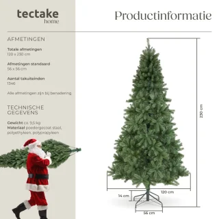 tectake Kunstkerstboom PVC 230 cm met metalen standaard groen