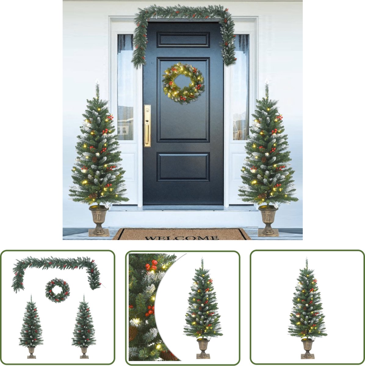 The Living Store 4-delige Kerstdeurdecoratieset PVC