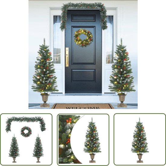 The Living Store 4-delige Kerstdeurdecoratieset PVC