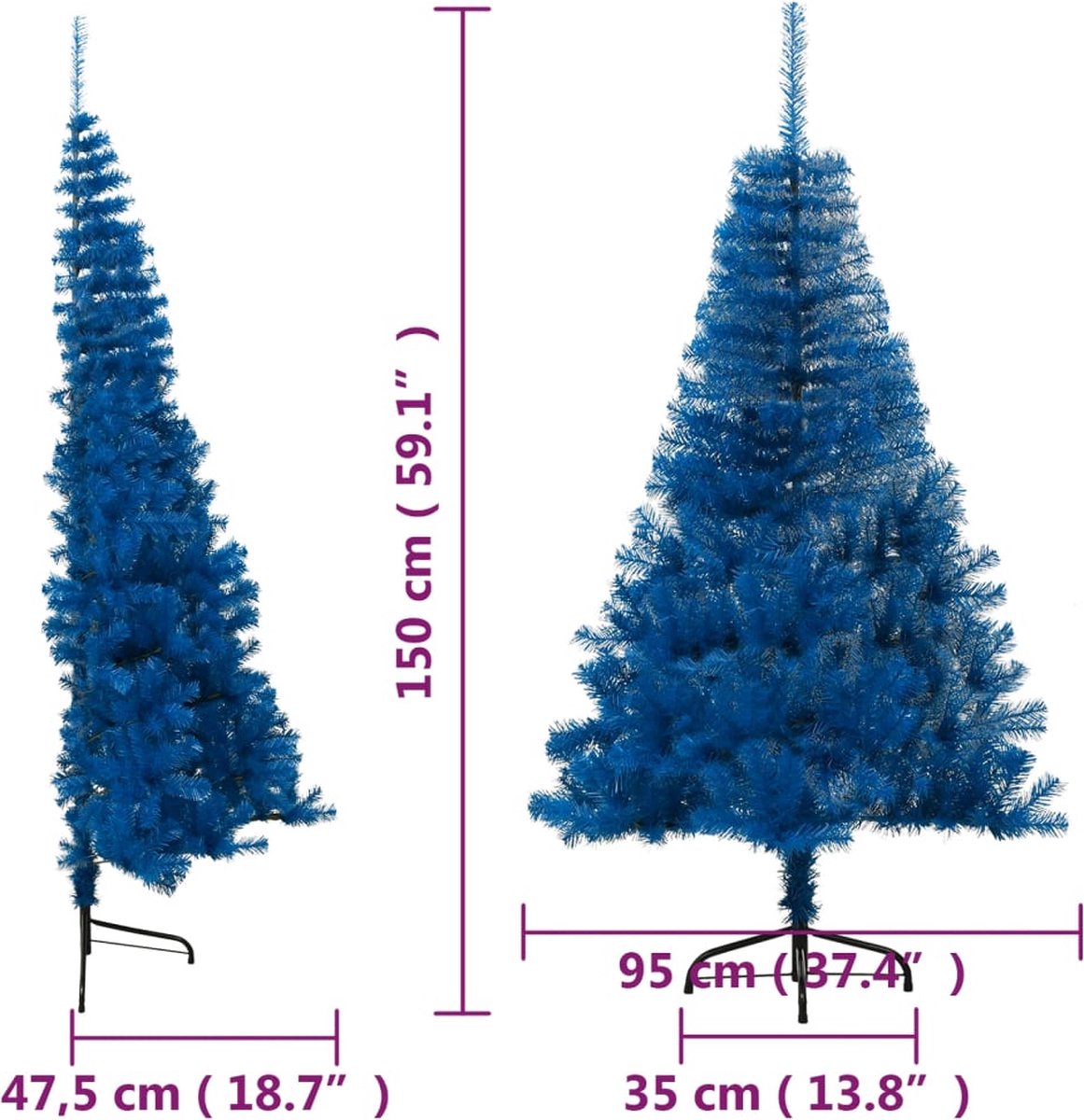 The Living Store Halve Kunstkerstboom Blauw 150 cm