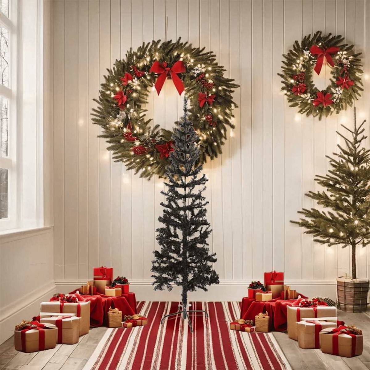 The Living Store Kerstboom smal 150 cm zwart