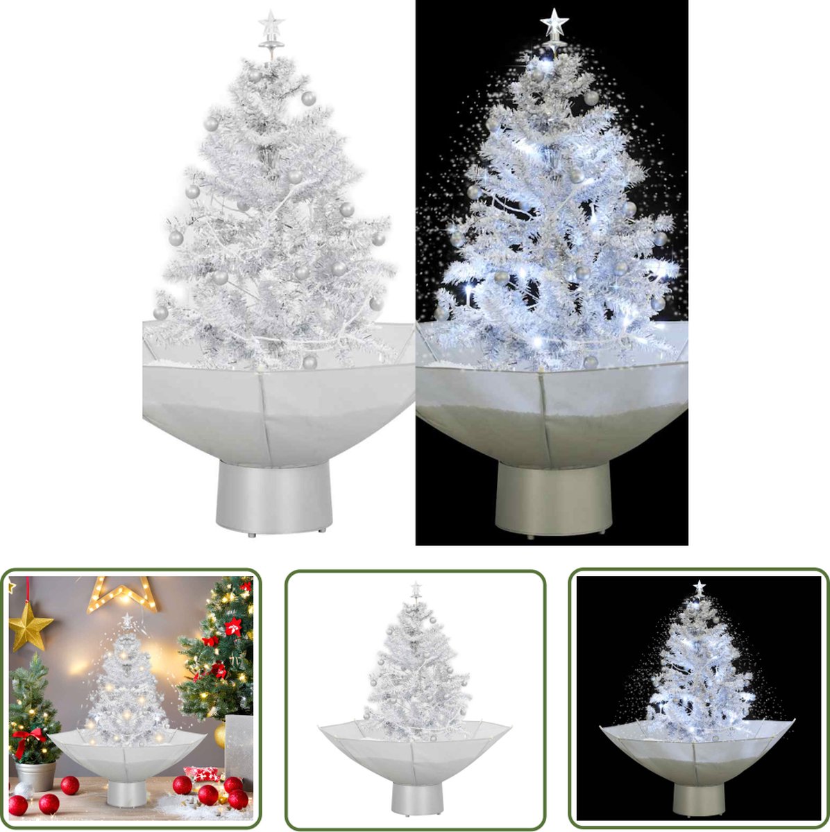 The Living Store Kerstboom sneeuwend wit 75 cm paraplubasis