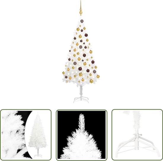 The Living Store Kunstkerstboom 120 cm wit met verlichting en kerstballen