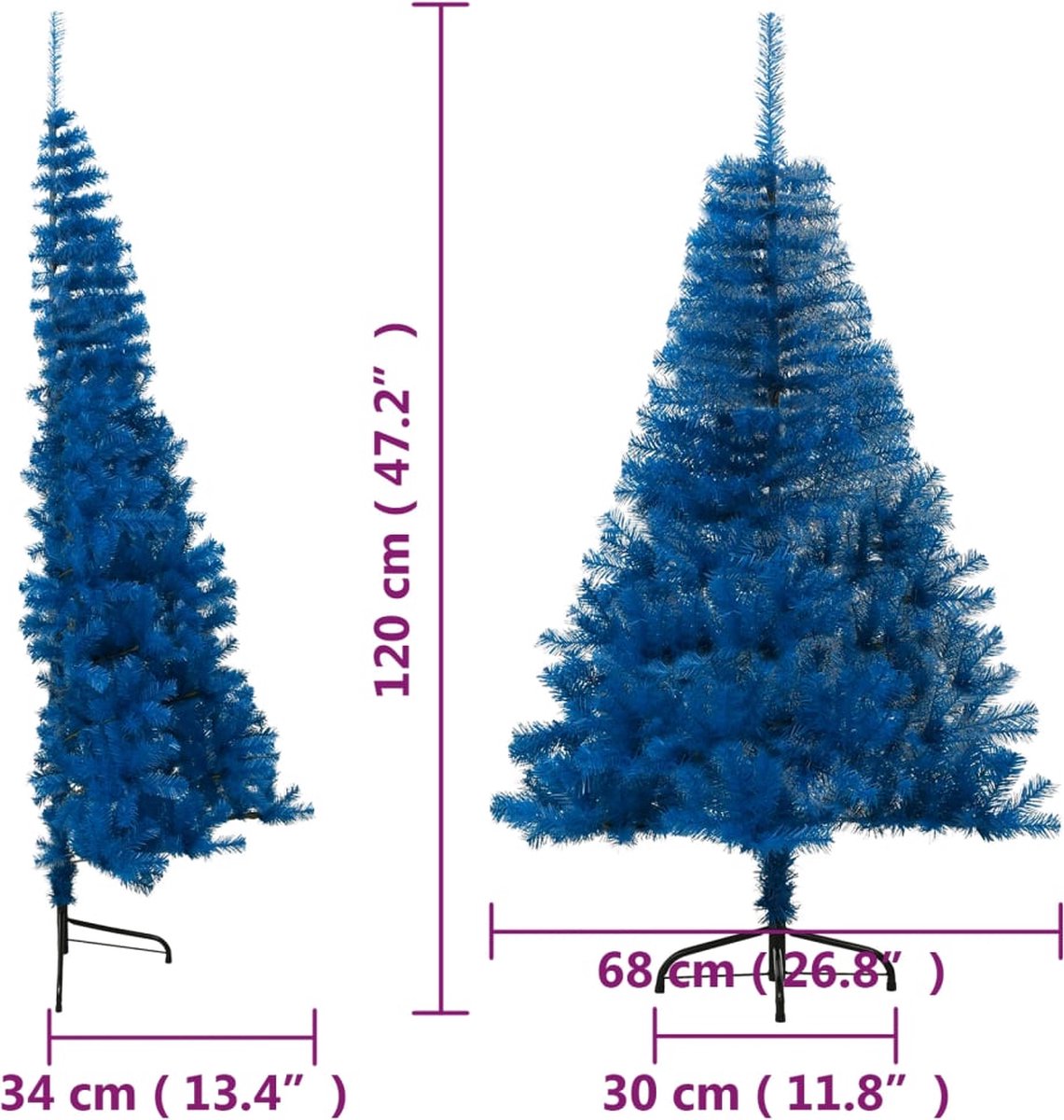 The Living Store Kunstkerstboom Half 120 cm PVC Blauw