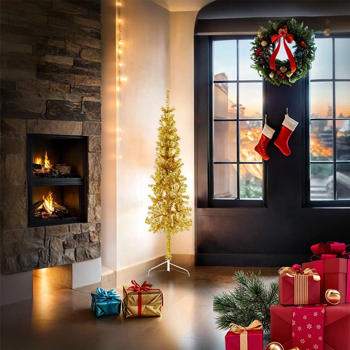 The Living Store Kunstkerstboom Half 150 cm Goud