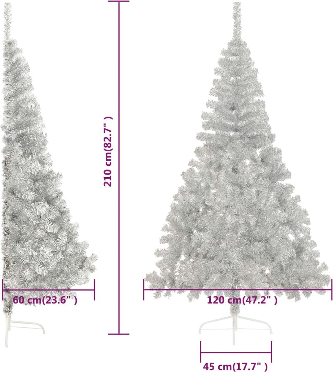 The Living Store Kunstkerstboom Half 210 cm Zilverkleurig
