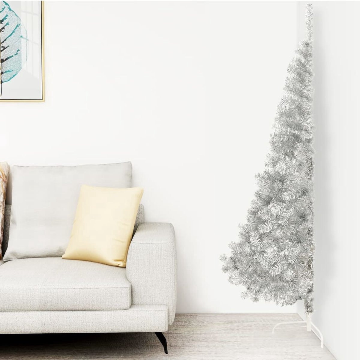 The Living Store Kunstkerstboom Half 210 cm Zilverkleurig