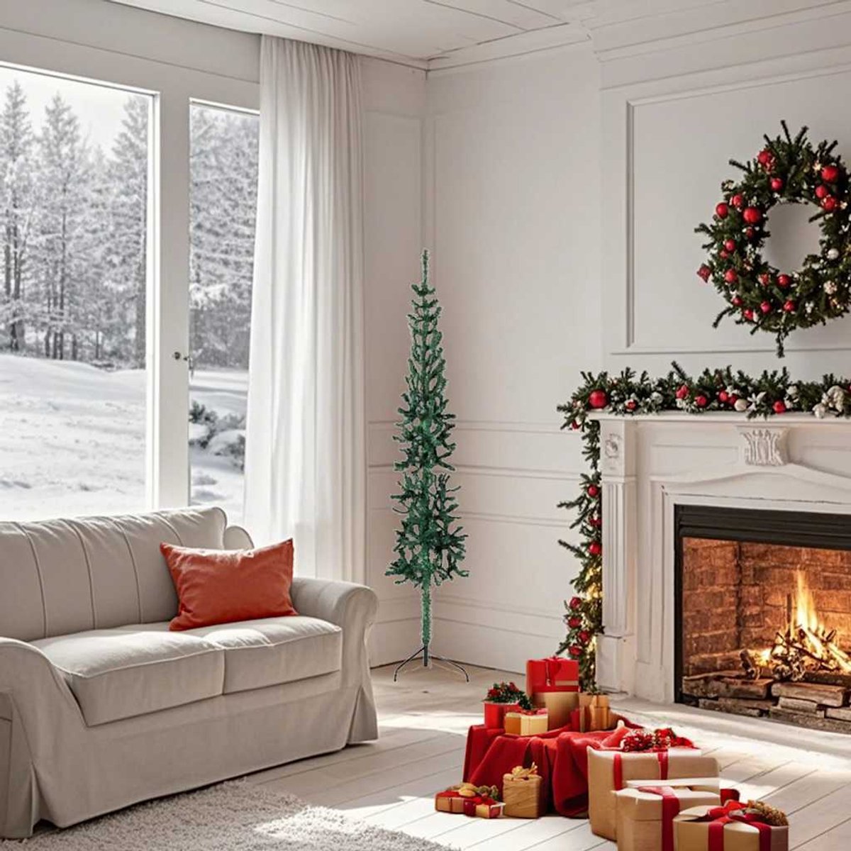 The Living Store Kunstkerstboom half smal 150 cm groen