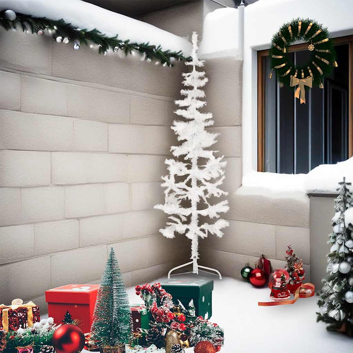 The Living Store Kunstkerstboom Half Smal 210 cm Wit