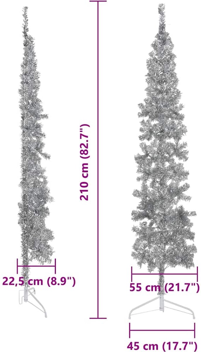 The Living Store Kunstkerstboom half smal 210 cm zilver