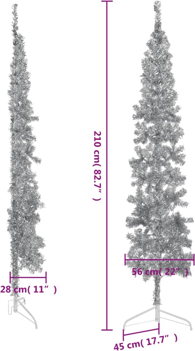 The Living Store Kunstkerstboom half smal 210 cm zilver