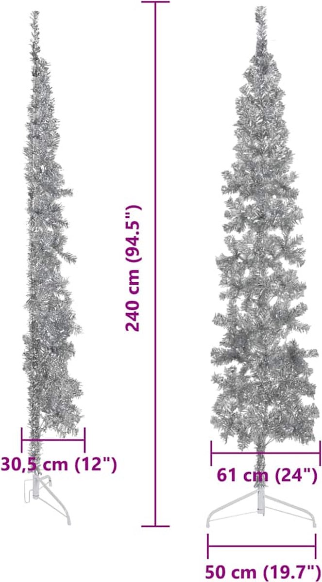 The Living Store Kunstkerstboom half smal 240 cm zilver