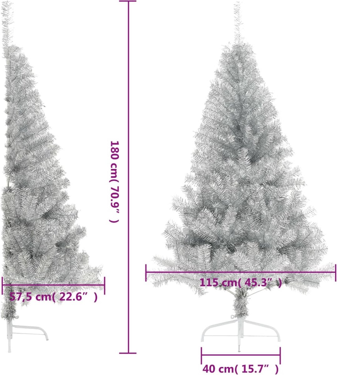 The Living Store Kunstkerstboom Halve 180 cm Zilver