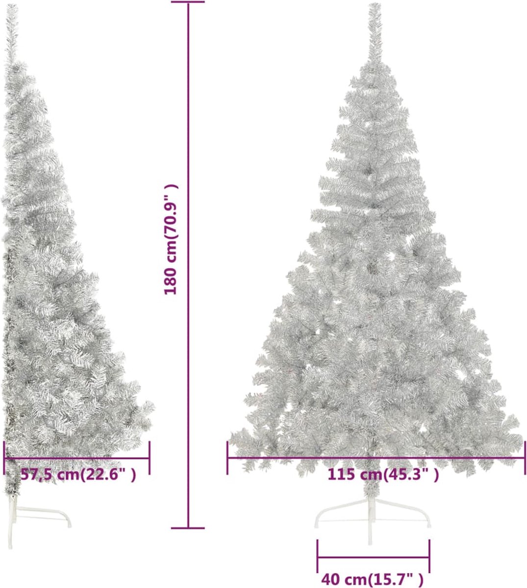 The Living Store Kunstkerstboom Halve 180 cm Zilver