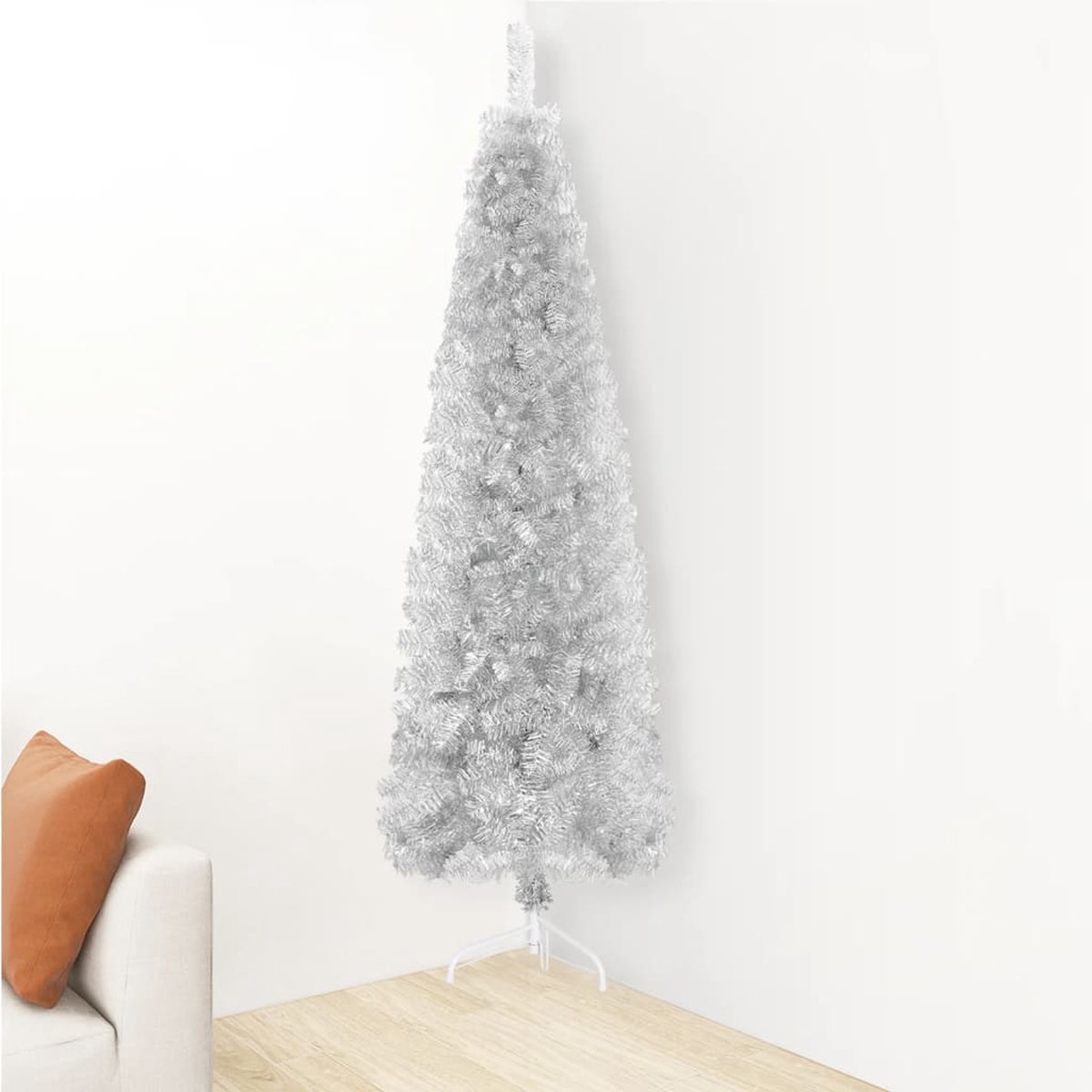 The Living Store Kunstkerstboom Halve Smalle Zilveren 120 cm