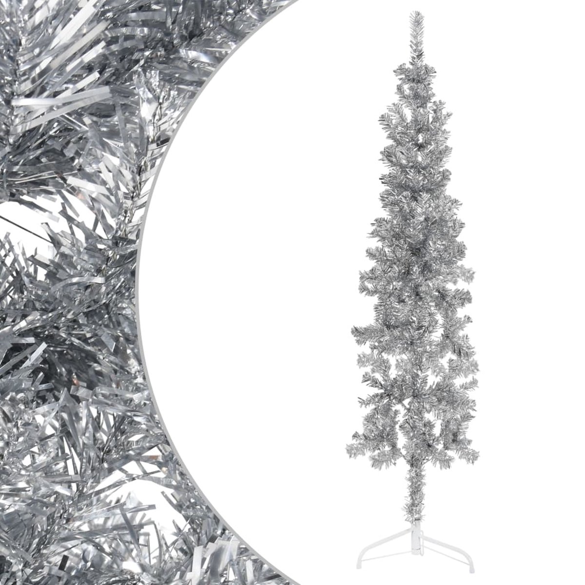 The Living Store Kunstkerstboom Halve Smalle Zilveren 120 cm