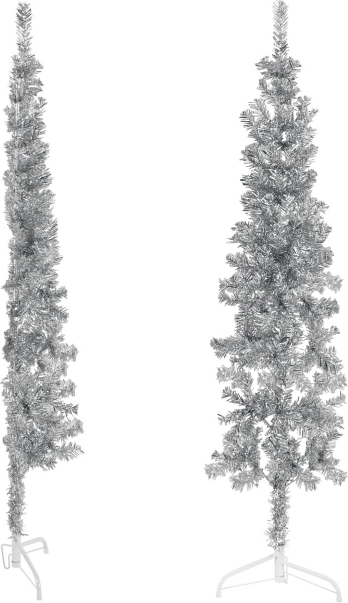 The Living Store Kunstkerstboom Halve Smalle Zilveren 120 cm