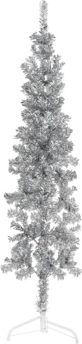 The Living Store Kunstkerstboom Halve Smalle Zilveren 120 cm