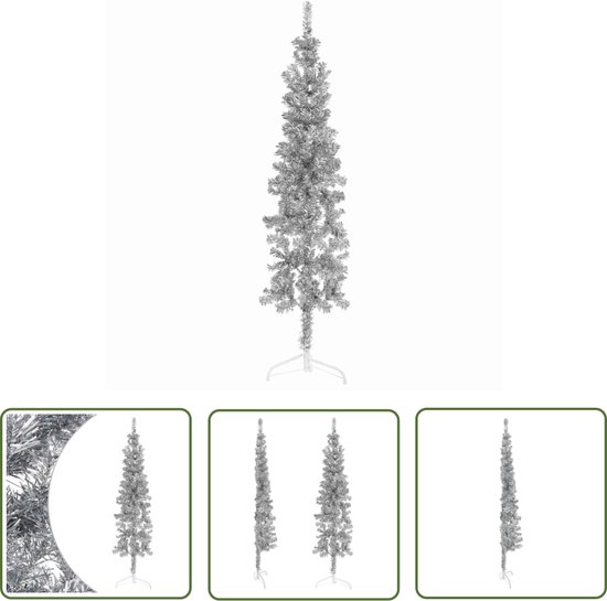 The Living Store Kunstkerstboom Halve Smalle Zilveren 120 cm