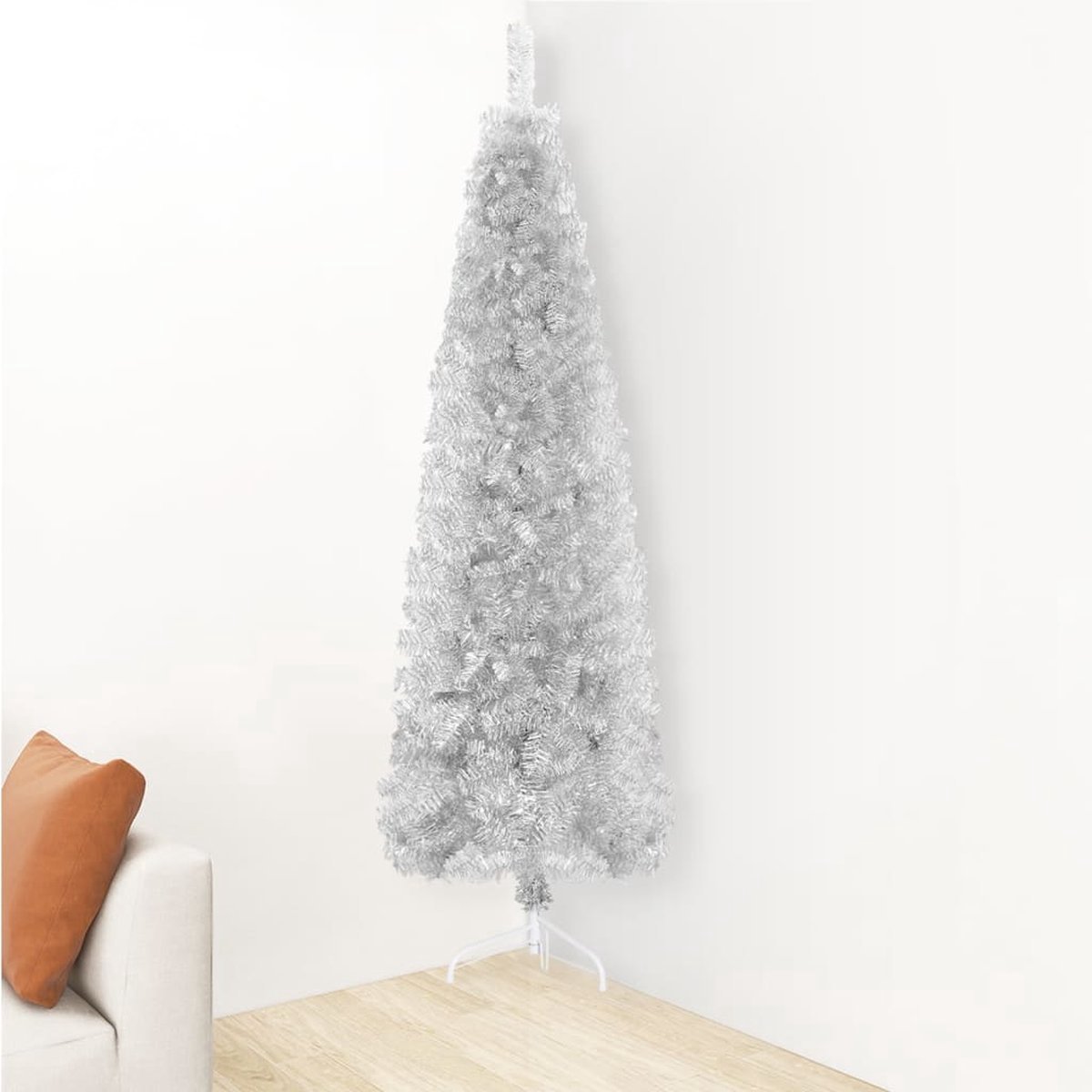 The Living Store Kunstkerstboom Halve Standaard 150 cm Zilverkleurig