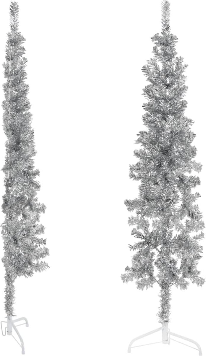 The Living Store Kunstkerstboom Halve Standaard 150 cm Zilverkleurig