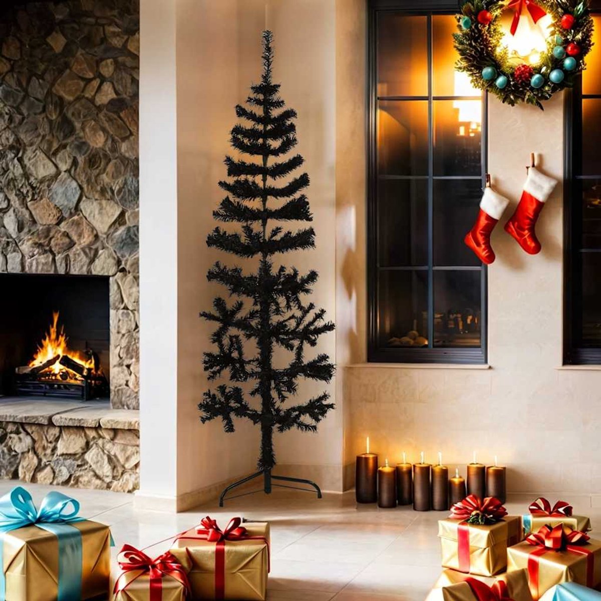The Living Store Kunstkerstboom Halverend 180 cm Zwart