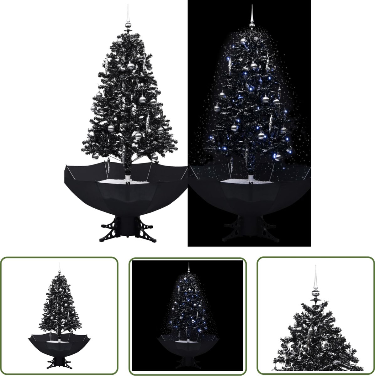 The Living Store Kunstkerstboom sneeuwend PVC 170 cm zwart met paraplubasis