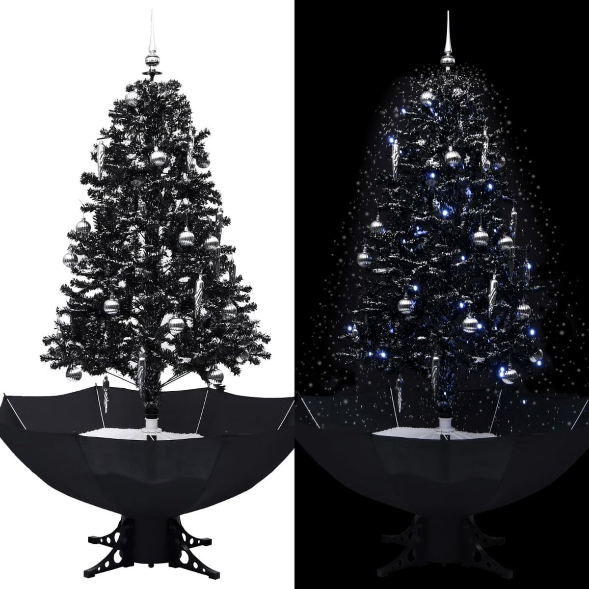 The Living Store Kunstkerstboom sneeuwend PVC 170 cm zwart met paraplubasis
